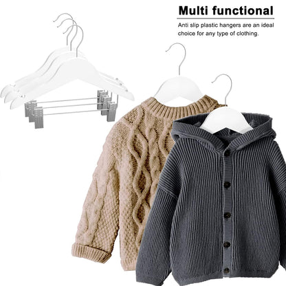 10 Pcs Solid Wood Non-Slip Pants Hangers with Clips White Finish