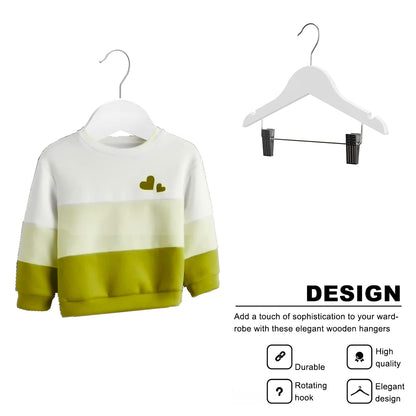 10 Pcs Solid Wood Non-Slip Pants Hangers with Clips White Finish