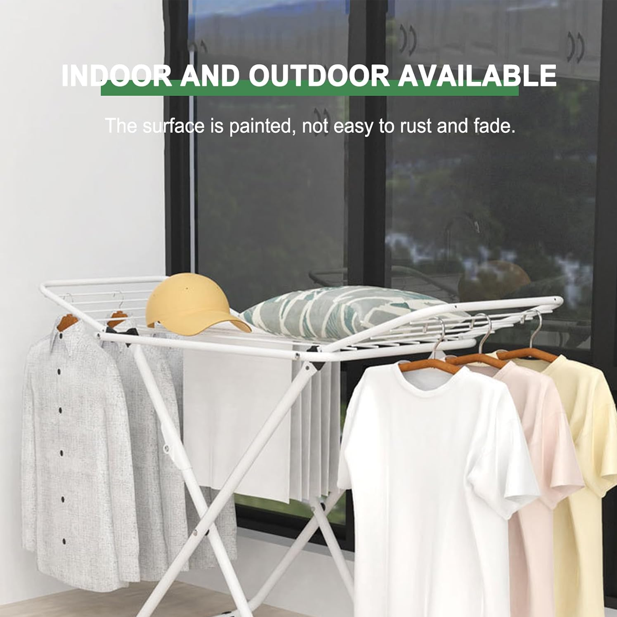 Foldable Floor Standing Clothes Drying Rack 18 Rod Iron White