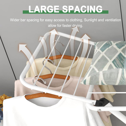 Foldable Floor Standing Clothes Drying Rack 18 Rod Iron White