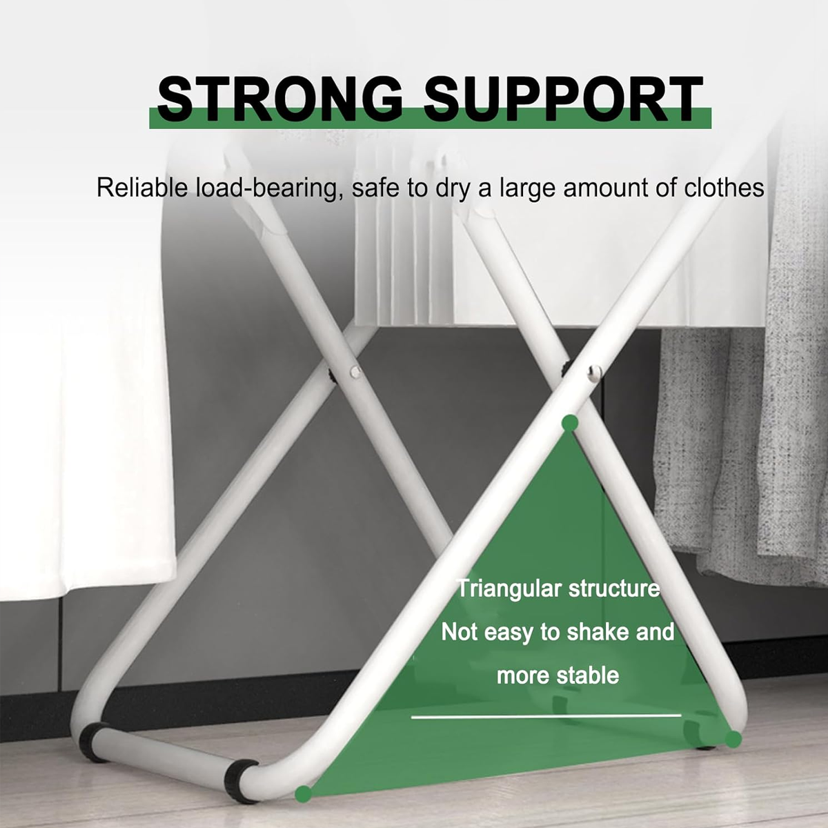 Foldable Floor Standing Clothes Drying Rack 18 Rod Iron White