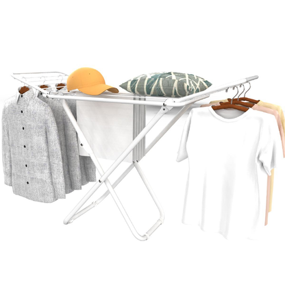 Foldable Floor Standing Clothes Drying Rack 18 Rod Iron White