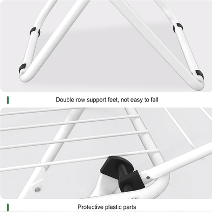 Foldable Floor Standing Clothes Drying Rack 18 Rod Iron White