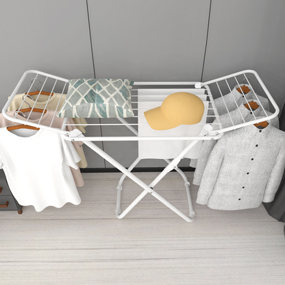 Foldable Floor Standing Clothes Drying Rack 18 Rod Iron White