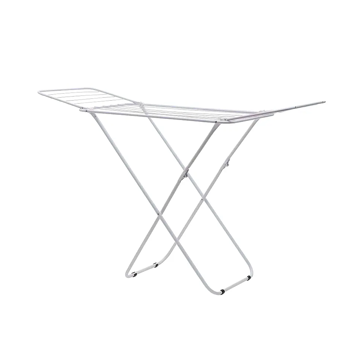 Foldable Floor Standing Clothes Drying Rack 18 Rod Iron White