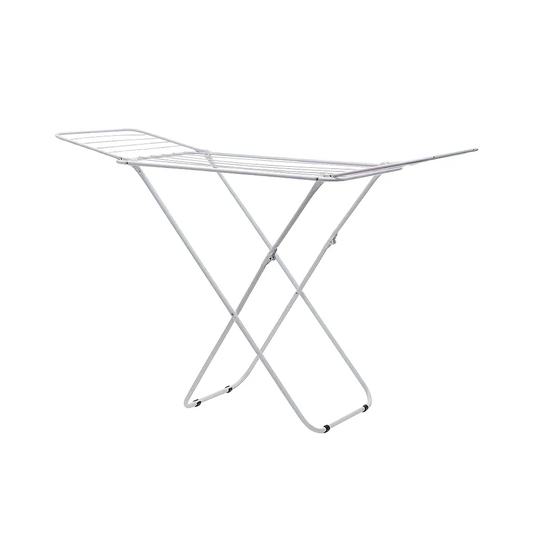 Foldable Floor Standing Clothes Drying Rack 18 Rod Iron White