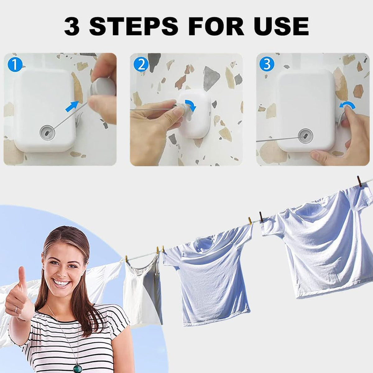 Retractable Indoor Clothesline 4.3m Stainless Steel Rope