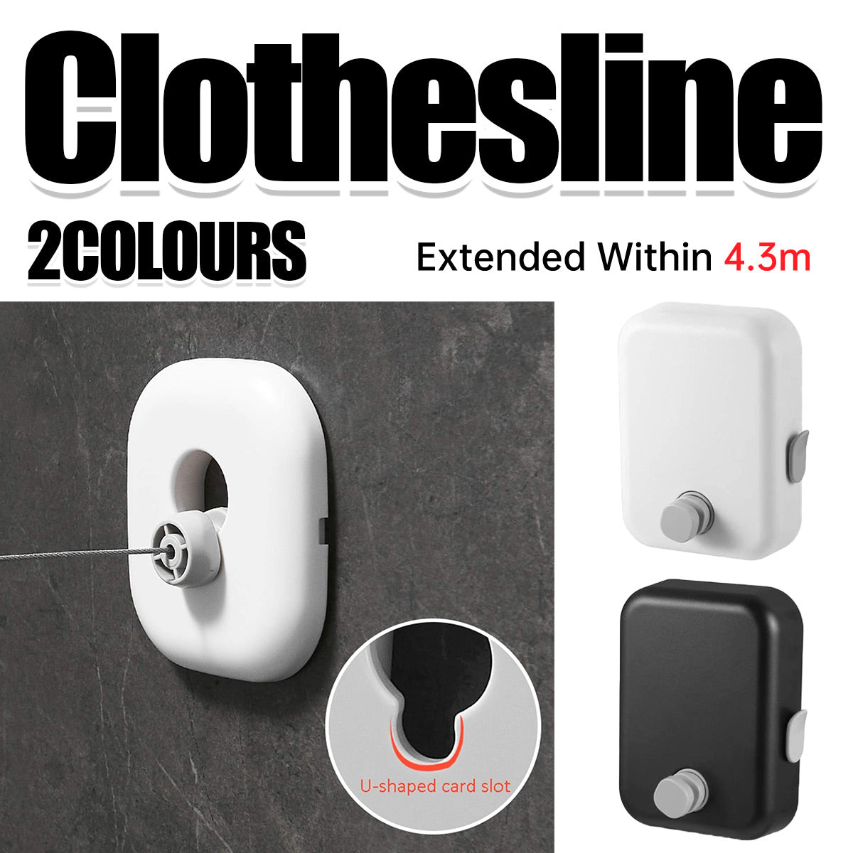 Retractable Indoor Clothesline 4.3m Stainless Steel Rope