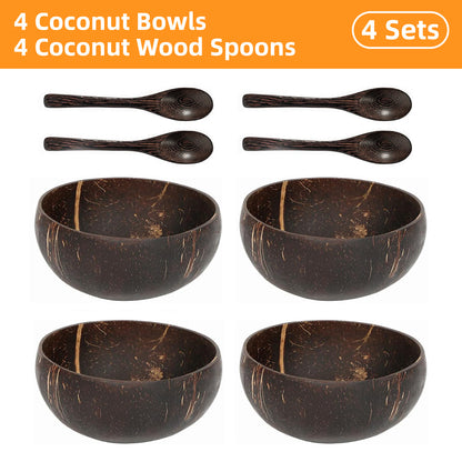 4Sets Natural Coconut Shell Bowls Eco-Friendly Tableware for Salad