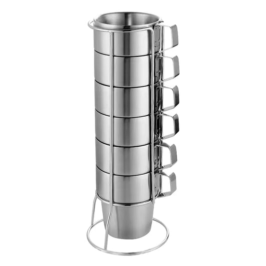 6pcs Double Wall Stainless Steel Coffee Mugs with Holder