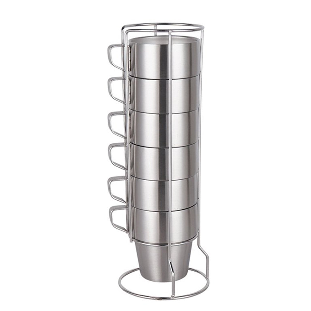 6pcs Double Wall Stainless Steel Coffee Mugs with Holder