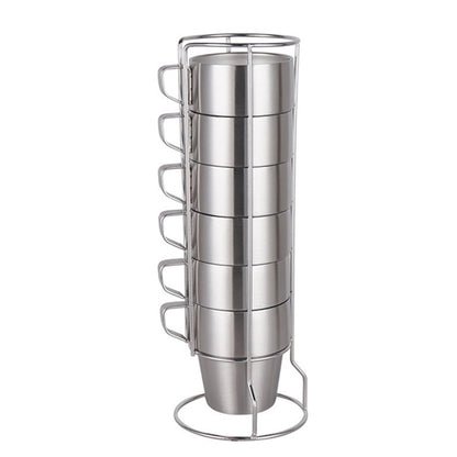 6pcs Double Wall Stainless Steel Coffee Mugs with Holder