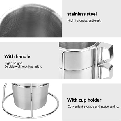6pcs Double Wall Stainless Steel Coffee Mugs with Holder