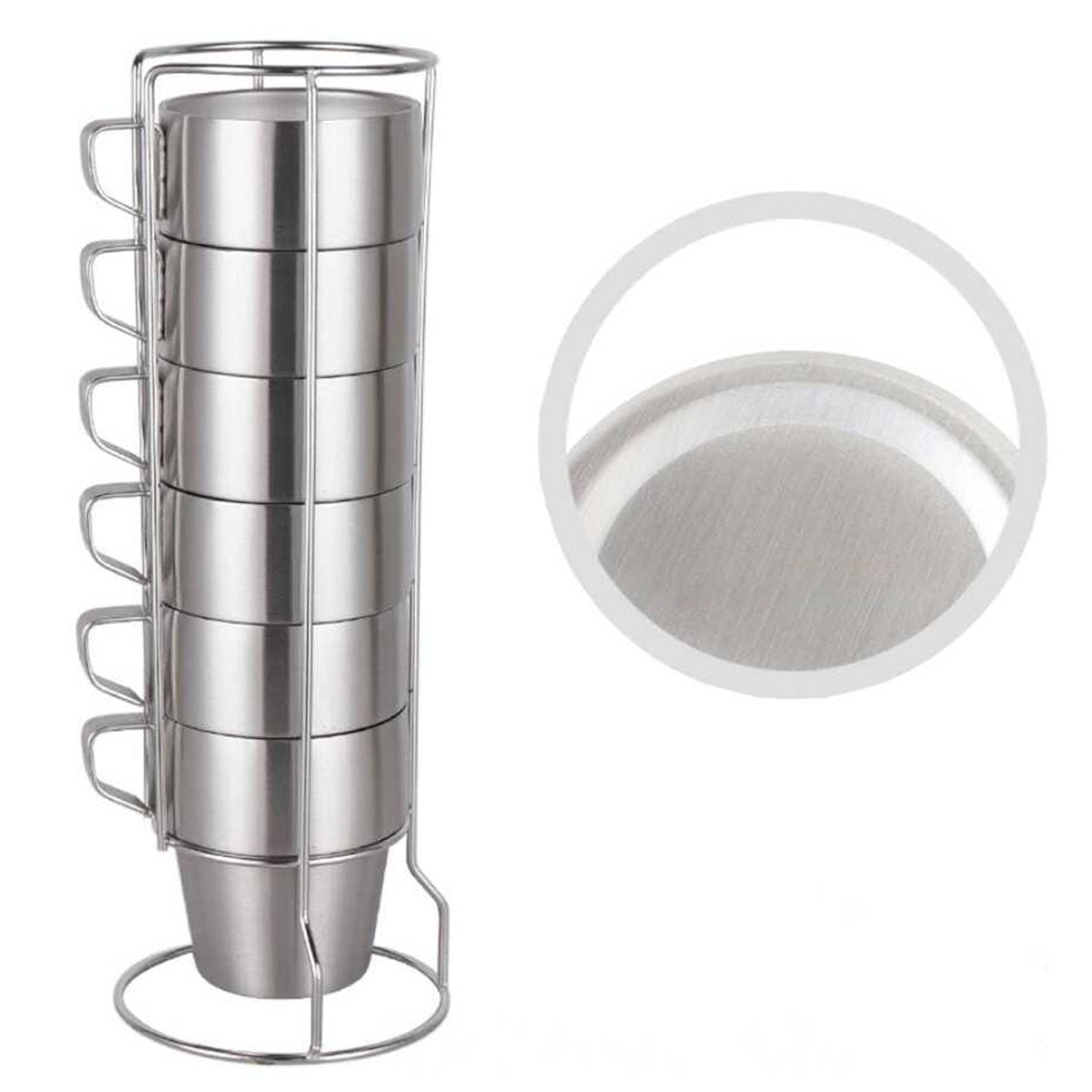 6pcs Double Wall Stainless Steel Coffee Mugs with Holder