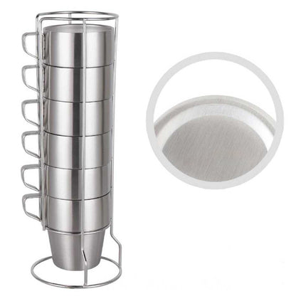 6pcs Double Wall Stainless Steel Coffee Mugs with Holder