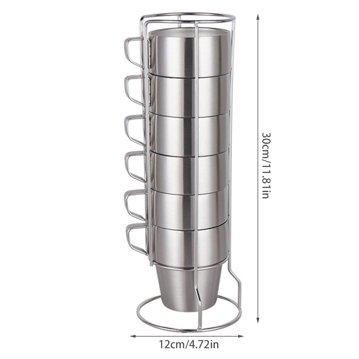 6pcs Double Wall Stainless Steel Coffee Mugs with Holder