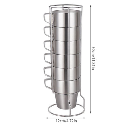 6pcs Double Wall Stainless Steel Coffee Mugs with Holder