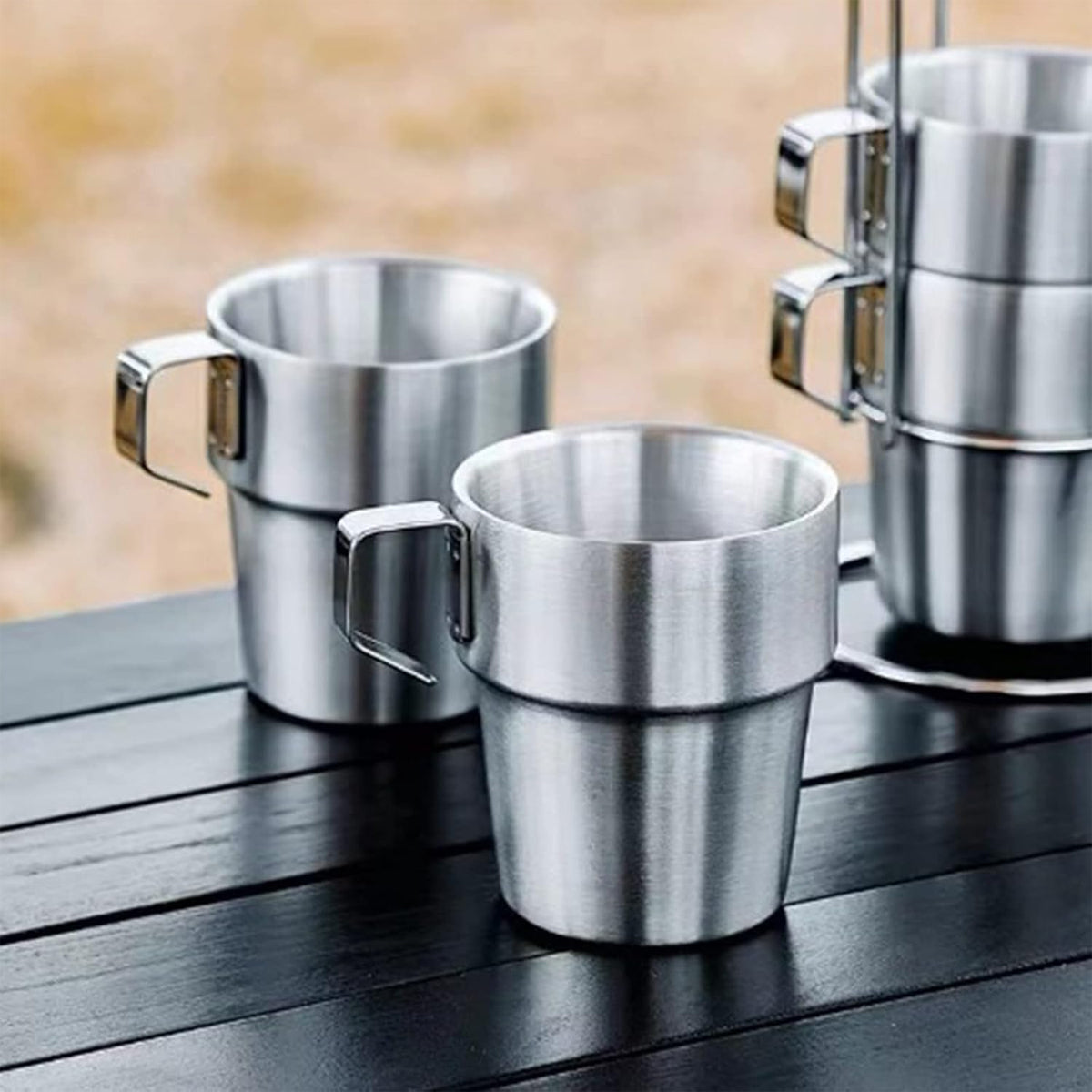 6pcs Double Wall Stainless Steel Coffee Mugs with Holder