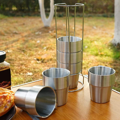 6pcs Double Wall Stainless Steel Coffee Mugs with Holder