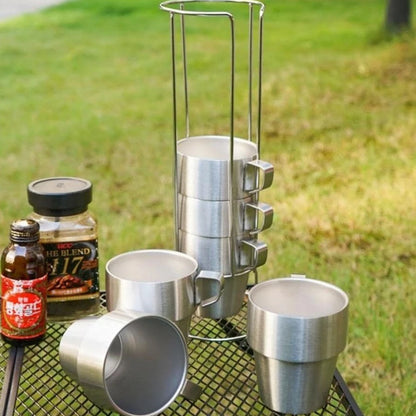 6pcs Double Wall Stainless Steel Coffee Mugs with Holder