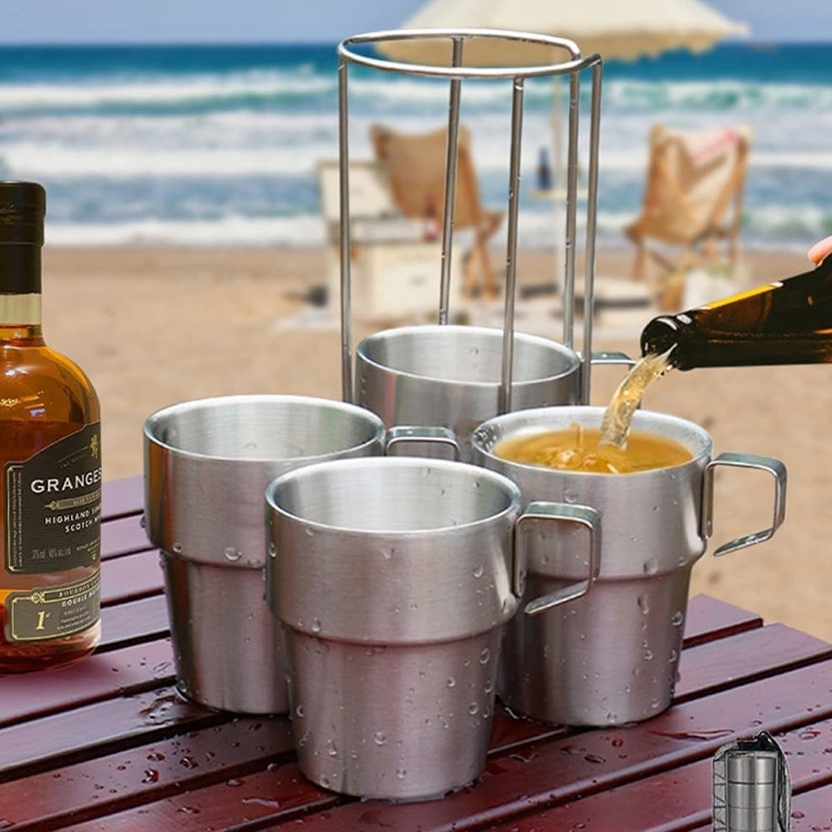 6pcs Double Wall Stainless Steel Coffee Mugs with Holder
