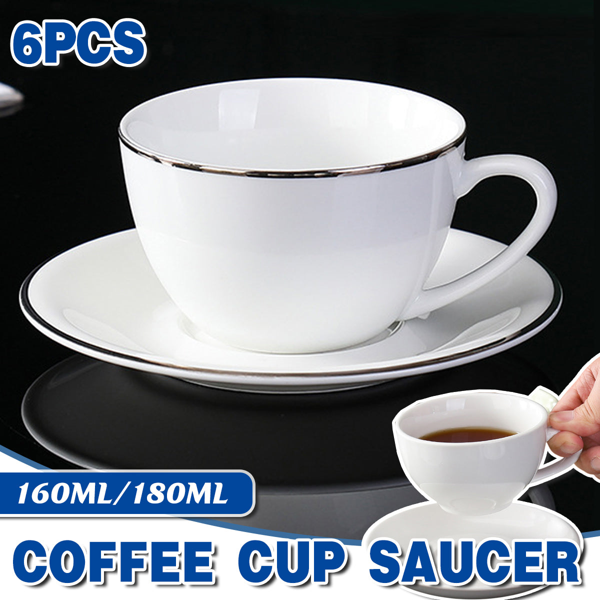 6 Piece Ceramic Coffee Cup and Saucer Set Apricot Tea
