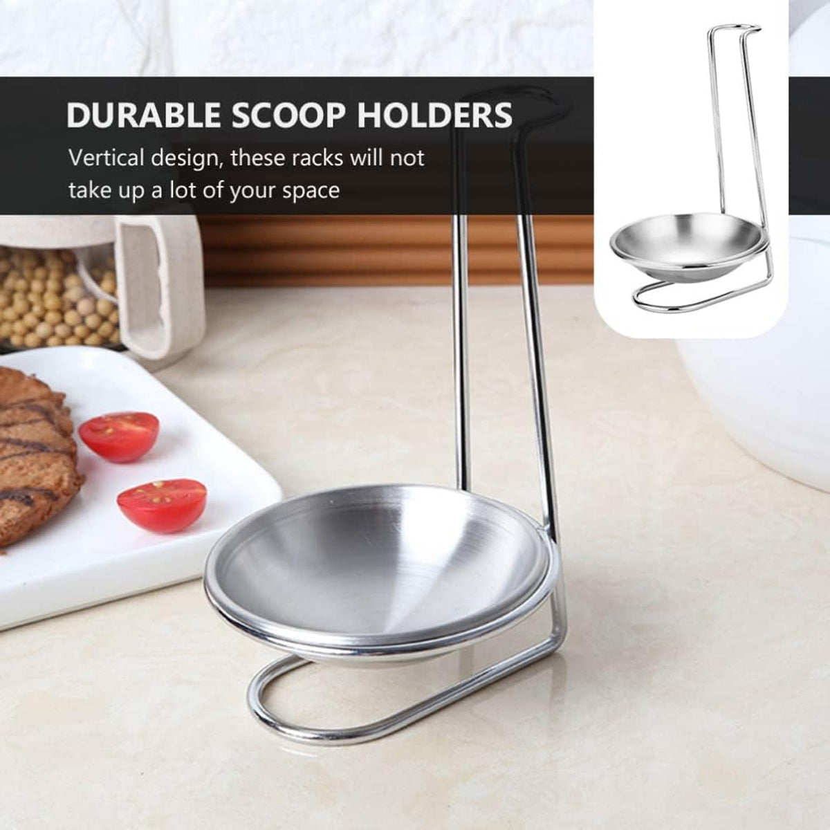 2 Pcs Stainless Steel Soup Spoon Colander Stand with Tray
