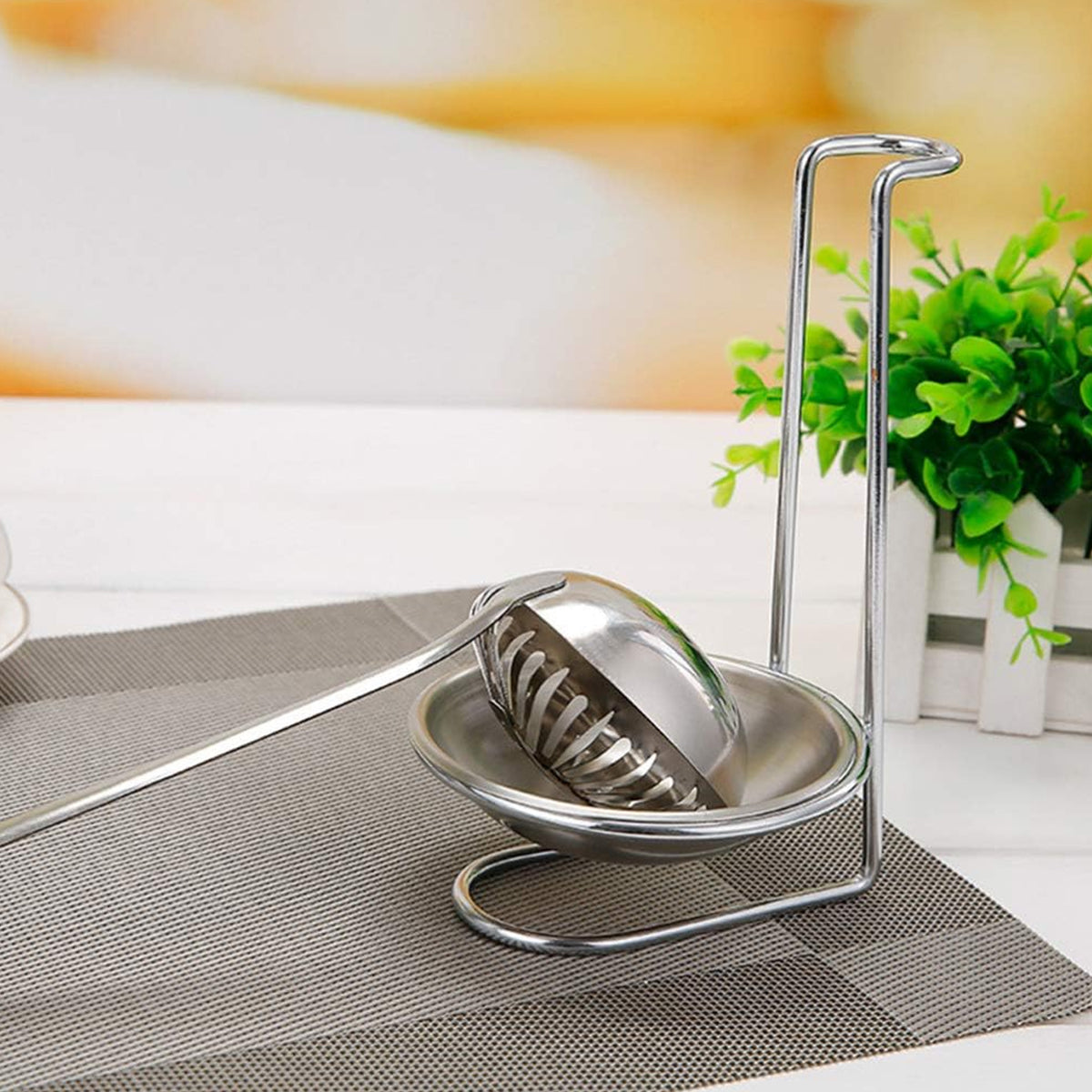 2 Pcs Stainless Steel Soup Spoon Colander Stand with Tray