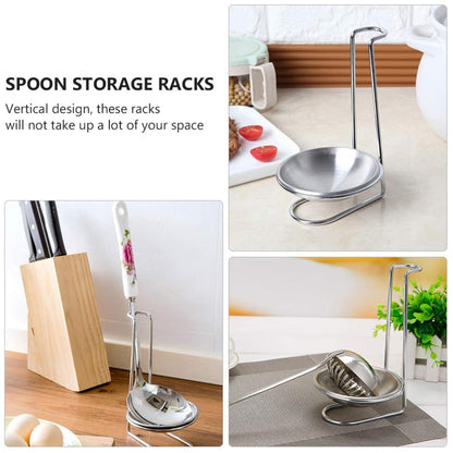 2 Pcs Stainless Steel Soup Spoon Colander Stand with Tray