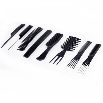 10PCS Hair Styling Cutting Comb Set Plastic Pointed Tail Comb with Steel Needle
