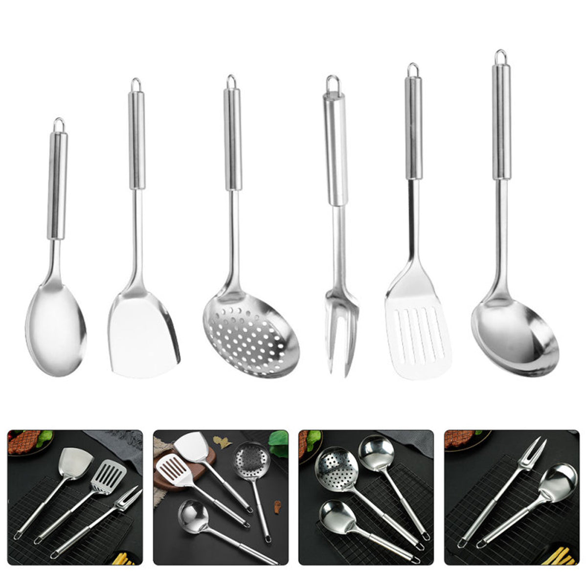 6 Piece Stainless Steel Kitchen Spatula Utensil Set Magnetic