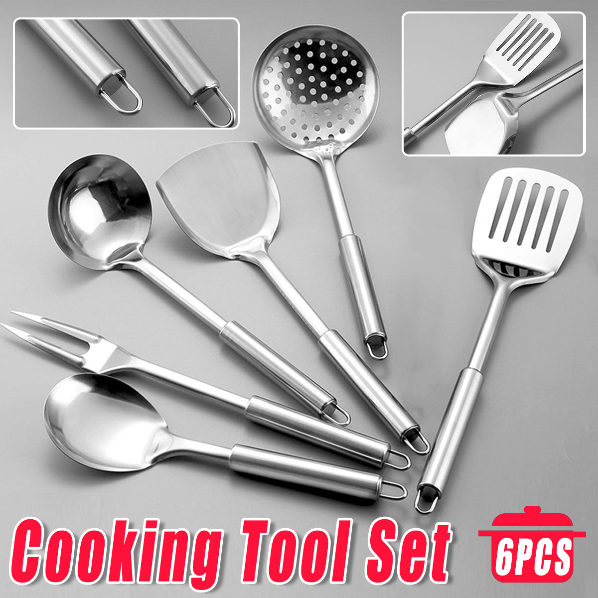 6 Piece Stainless Steel Kitchen Spatula Utensil Set Magnetic