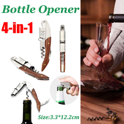 4-in-1 Wine Opener Set Corkscrew Foil Cutter Bottle Stopper Kit