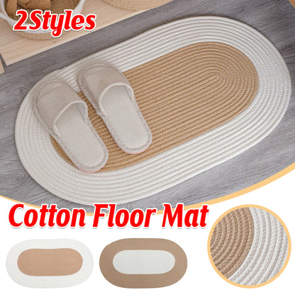 Oval Cotton Floor Mat Non-Slip Washable Bedroom Rug