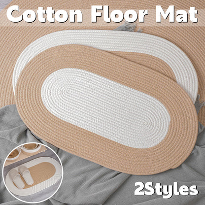 Oval Cotton Floor Mat Non-Slip Washable Bedroom Rug
