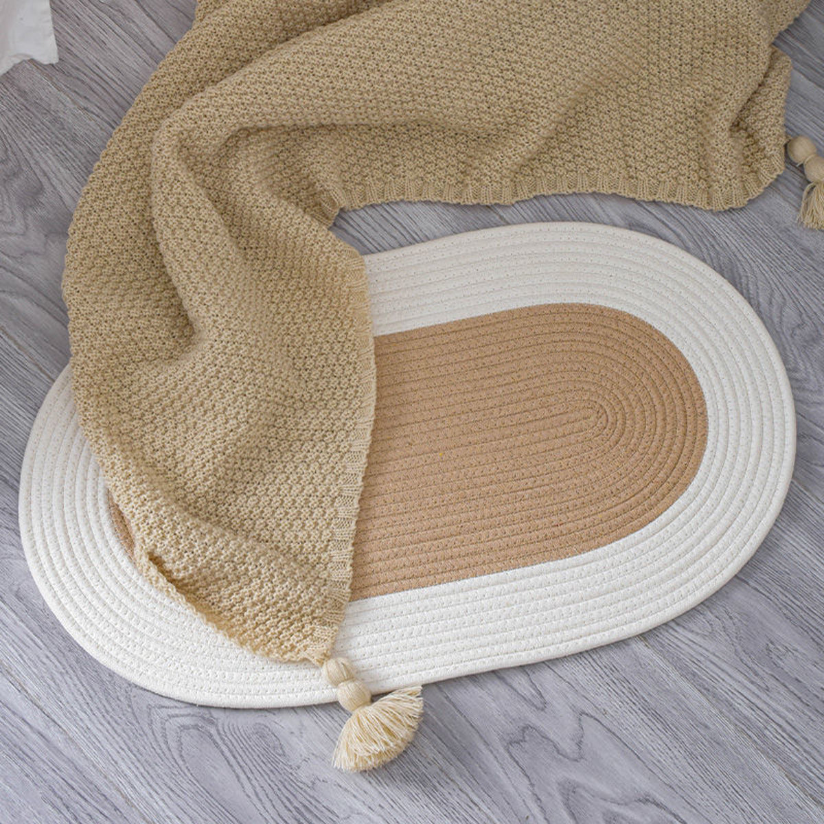 Oval Cotton Floor Mat Non-Slip Washable Bedroom Rug