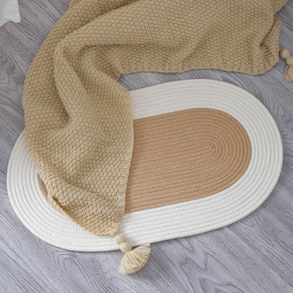 Oval Cotton Floor Mat Non-Slip Washable Bedroom Rug