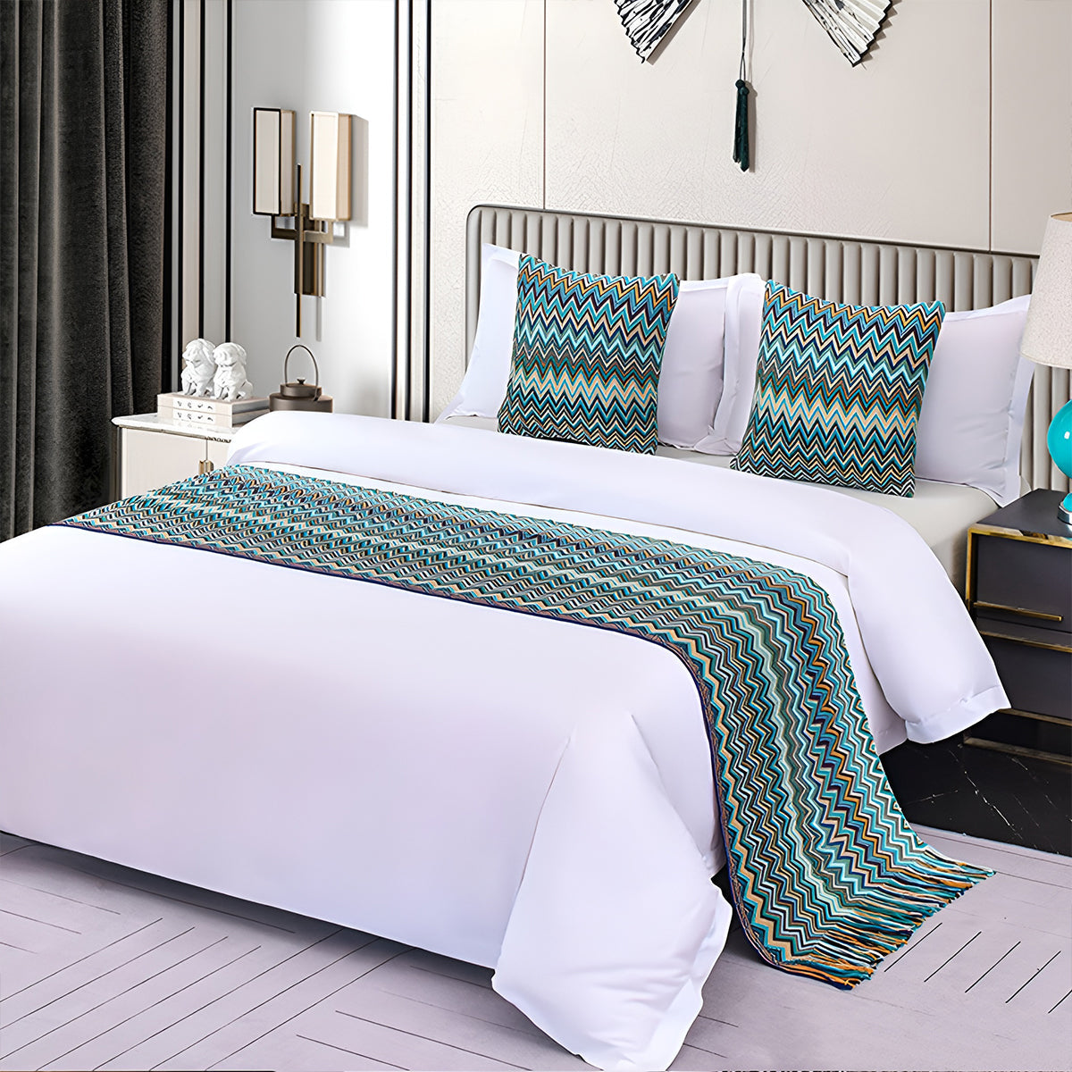 Houndstooth Hotel Bed Skirt Acetate Fabric for 120cm 180cm Beds