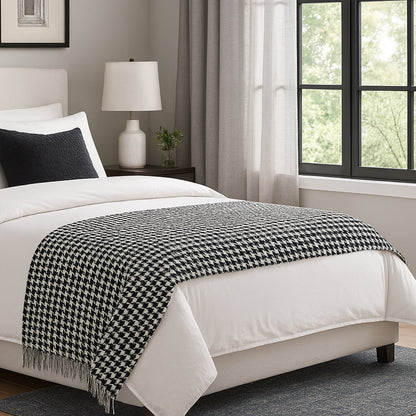 Houndstooth Hotel Bed Skirt Acetate Fabric for 120cm 180cm Beds