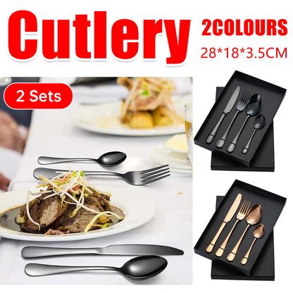 2 Sets Stainless Steel 4 Piece Cutlery Knife Fork Spoon