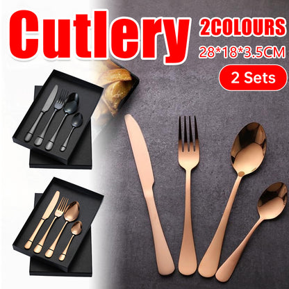 2 Sets Stainless Steel 4 Piece Cutlery Knife Fork Spoon