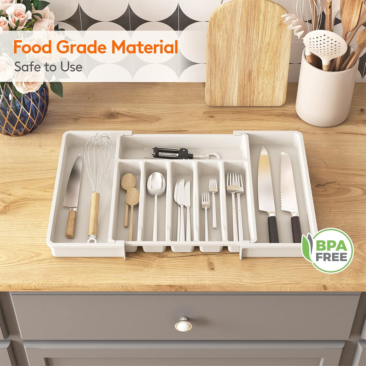 Portable Tableware Storage Box Telescopic Household Cutlery Tray Organizer