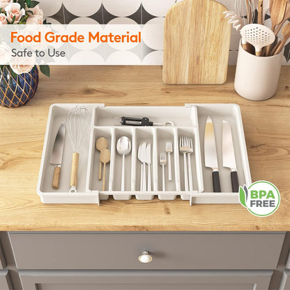 Portable Tableware Storage Box Telescopic Household Cutlery Tray Organizer