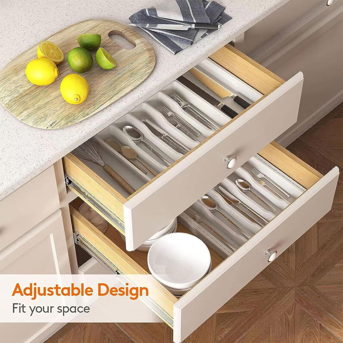 Portable Tableware Storage Box Telescopic Household Cutlery Tray Organizer