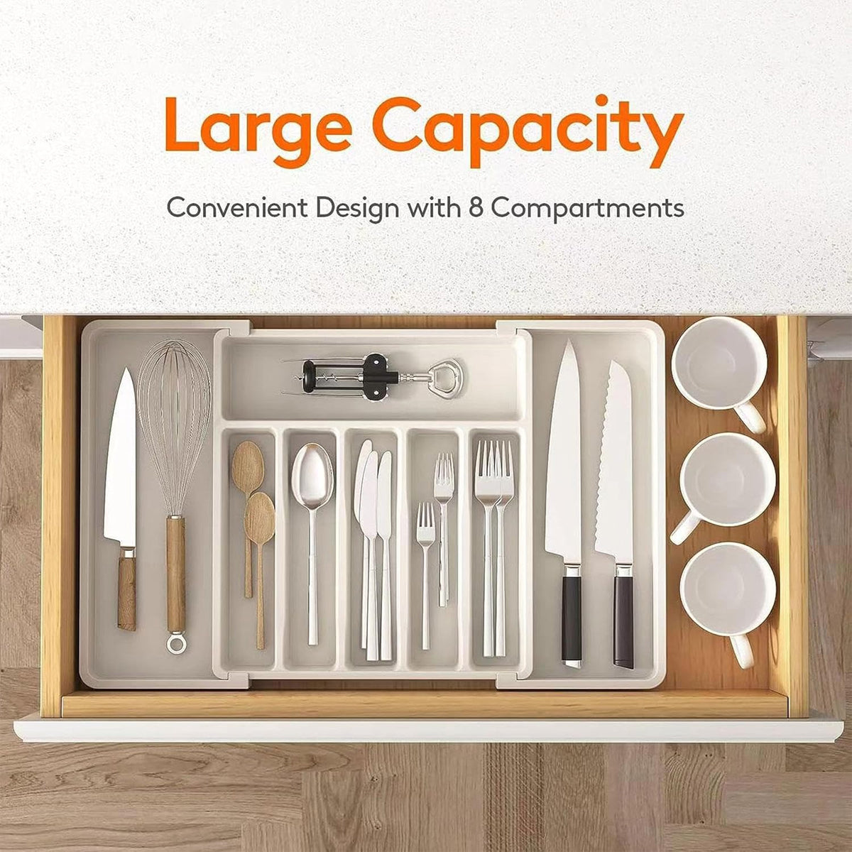Portable Tableware Storage Box Telescopic Household Cutlery Tray Organizer