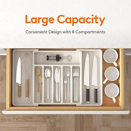 Portable Tableware Storage Box Telescopic Household Cutlery Tray Organizer