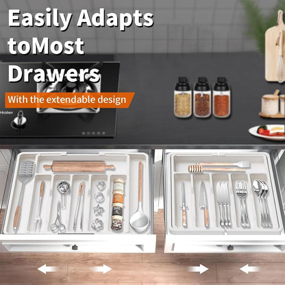 Portable Tableware Storage Box Telescopic Household Cutlery Tray Organizer