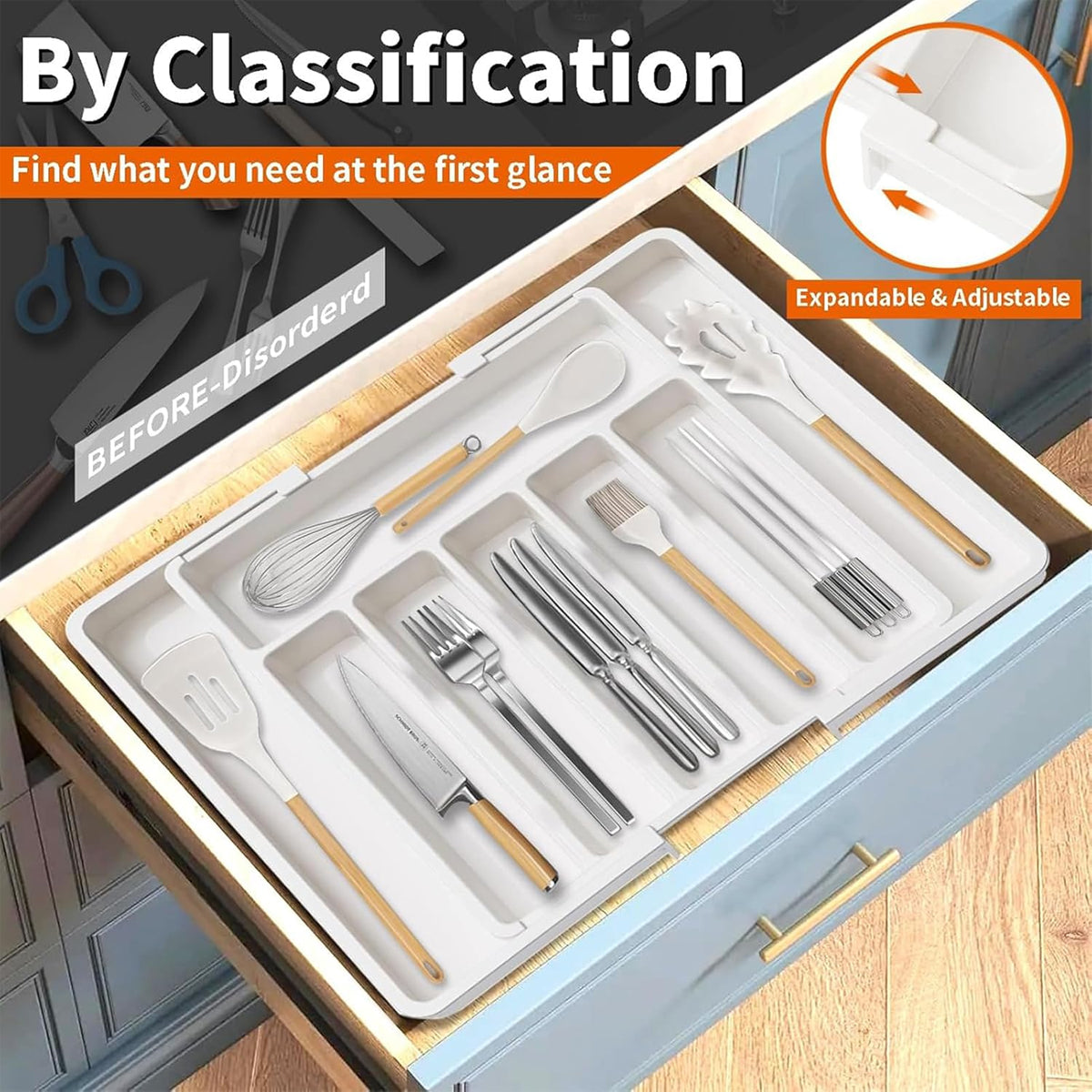 Portable Tableware Storage Box Telescopic Household Cutlery Tray Organizer