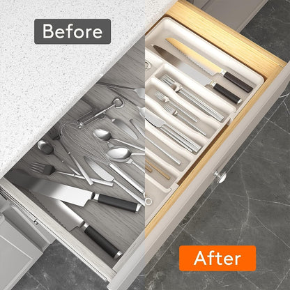 Portable Tableware Storage Box Telescopic Household Cutlery Tray Organizer