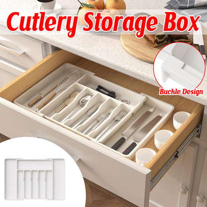 Portable Tableware Storage Box Telescopic Household Cutlery Tray Organizer
